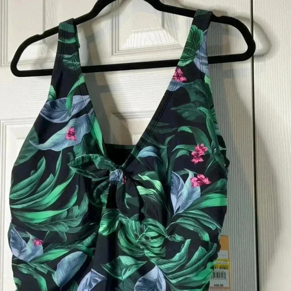 Kona Sol Women's Full Coverage Tummy Control Tie-Front One Piece Swimsuit Sz 24 - Picture 3 of 10